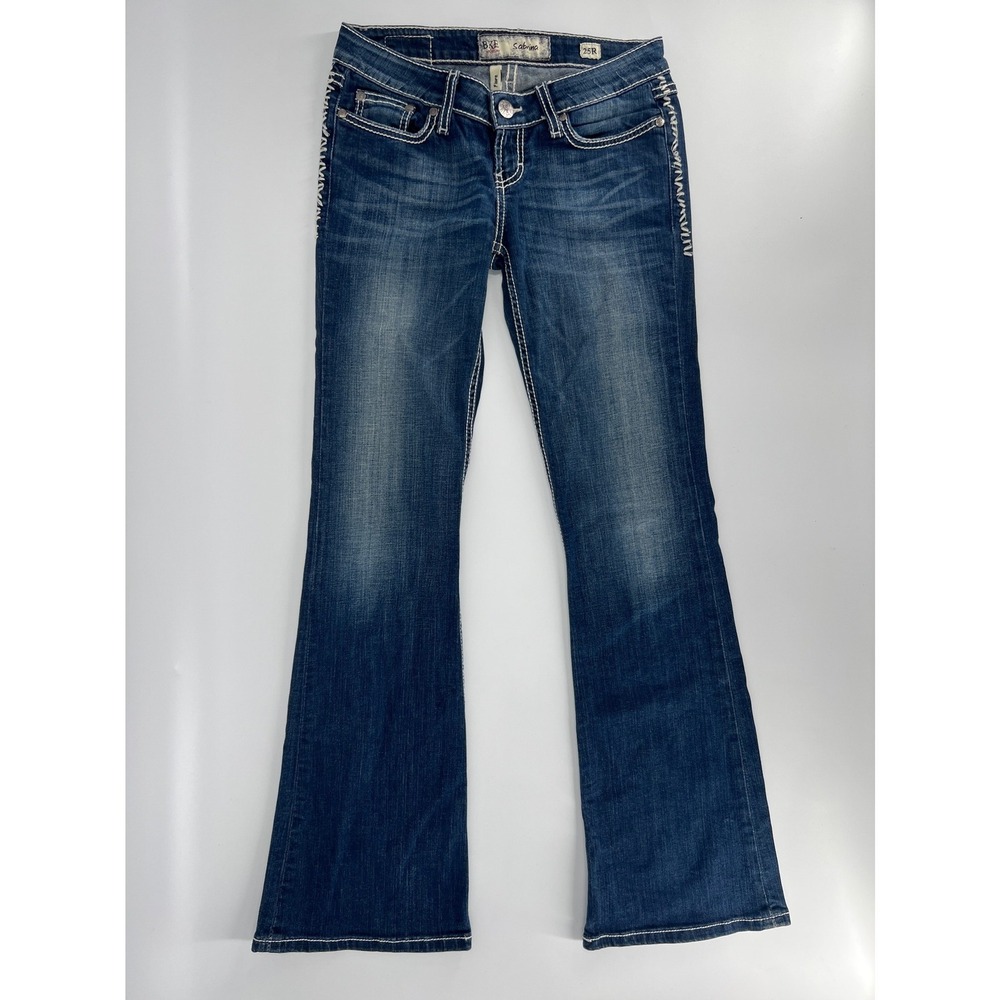 Express Stella Boot Leg Jeans Women 4 Blue Excellent Beaded Embellished Pockets